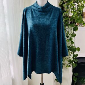 Heathmoor Blue Green Soft Knitted Turtleneck Cozy Poncho - One Size